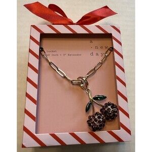 A New Day Locket Necklace - Gold Tone  Cherries Locket Charm - 18” NEW In Box